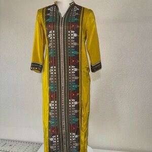 W For Women Cotton Blend Long Sleeve Tunic Dress Size 8 Mustard/Yellow Pattern